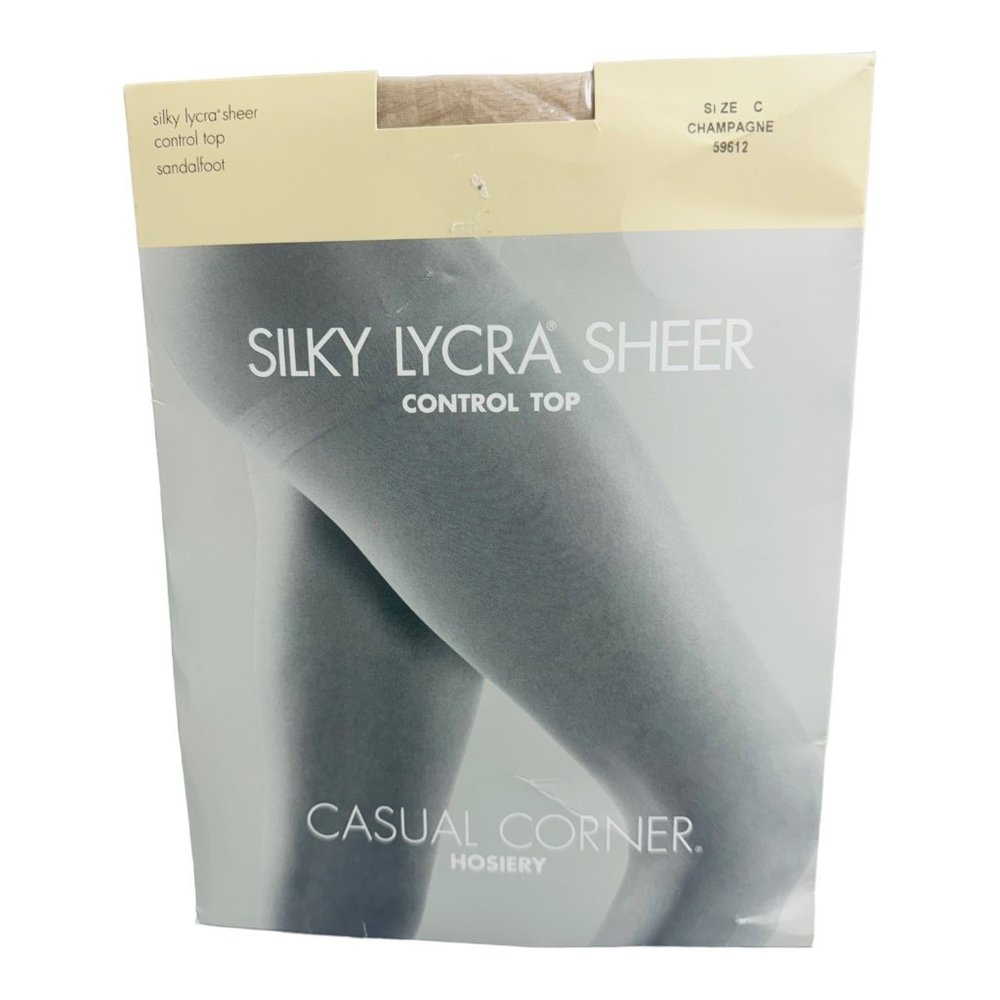 Casual Corner Silky Lycra Sheer Control Top Vintage Pantyhose Size C Champagne
